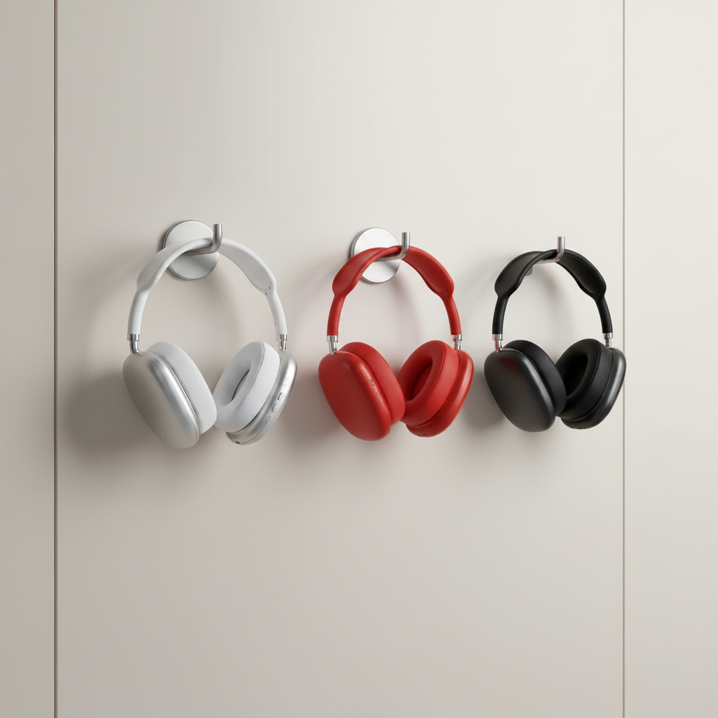 Audífonos P9 rojo, blanco y negro - fondo gris cálido
