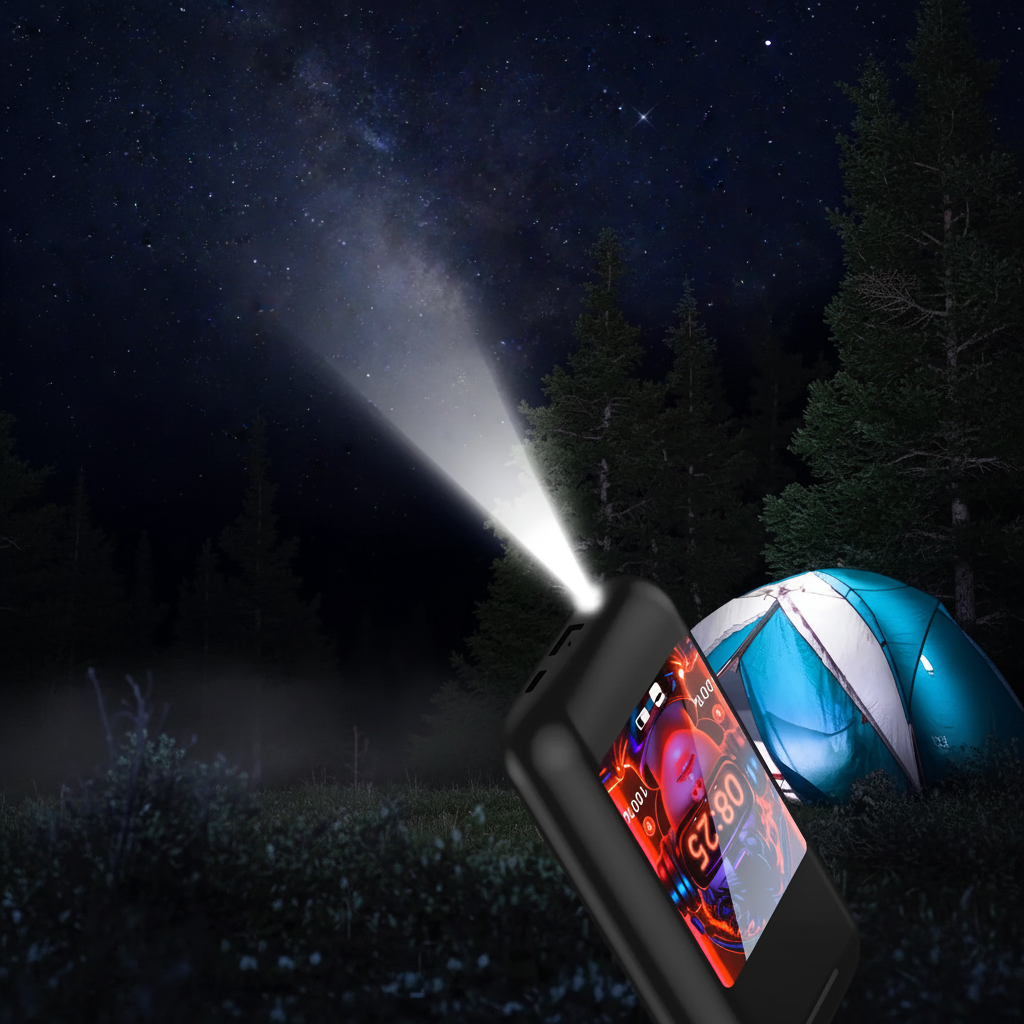 Linterna LED de emergencia en ambiente nocturno