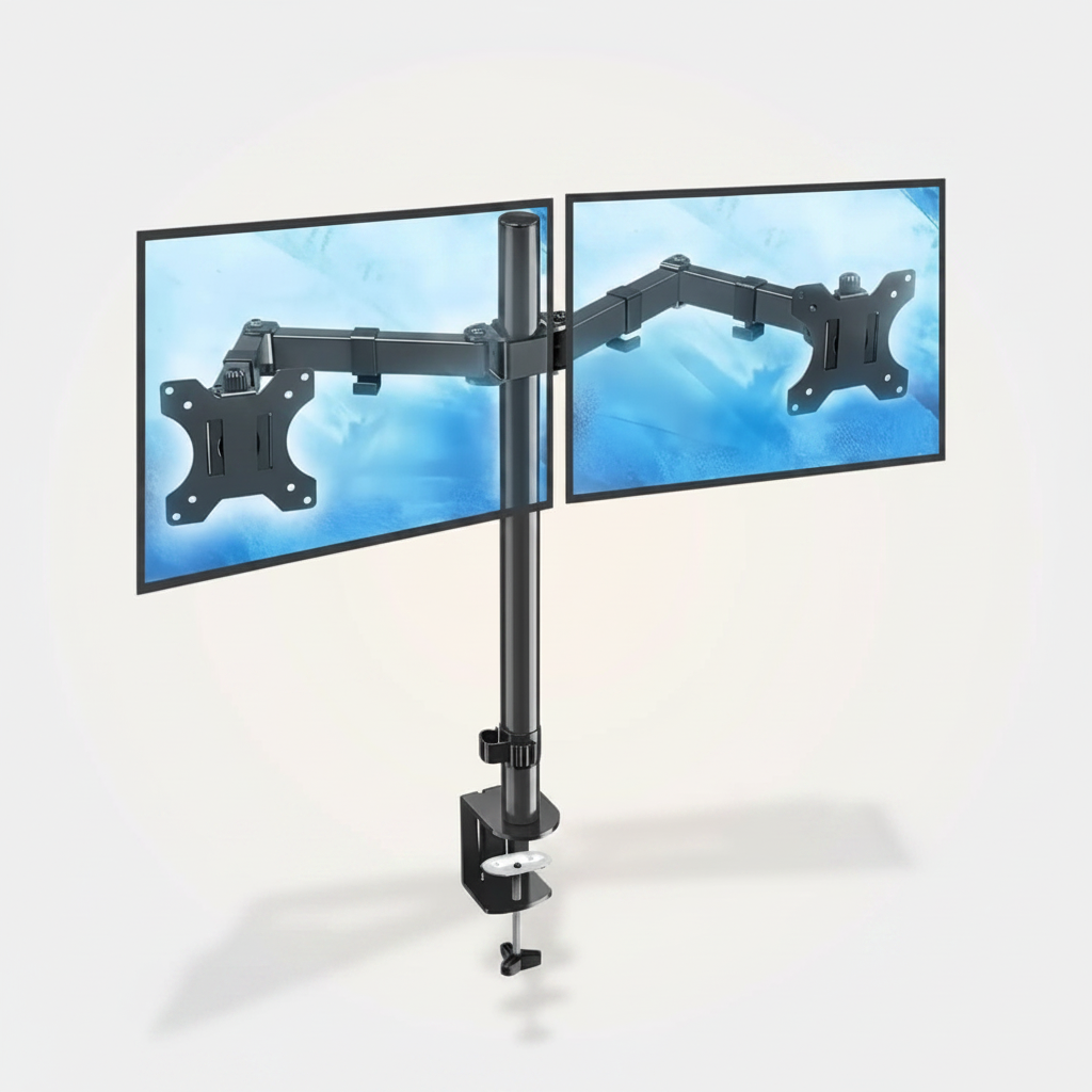 Soporte doble monitor - fondo gris
